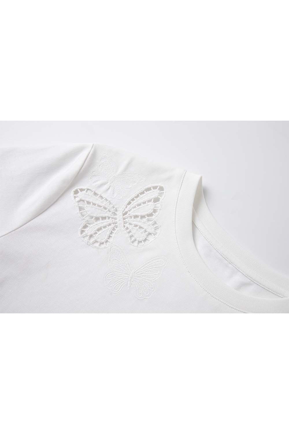 100% Cotton Butterfly Hollow T-Shirt