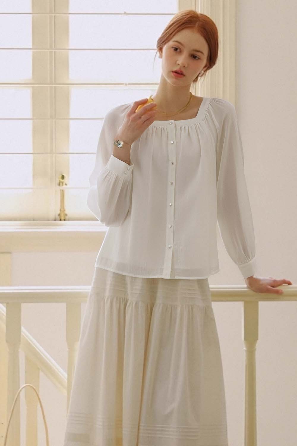 100% Cotton Square Neck Loose Shirt