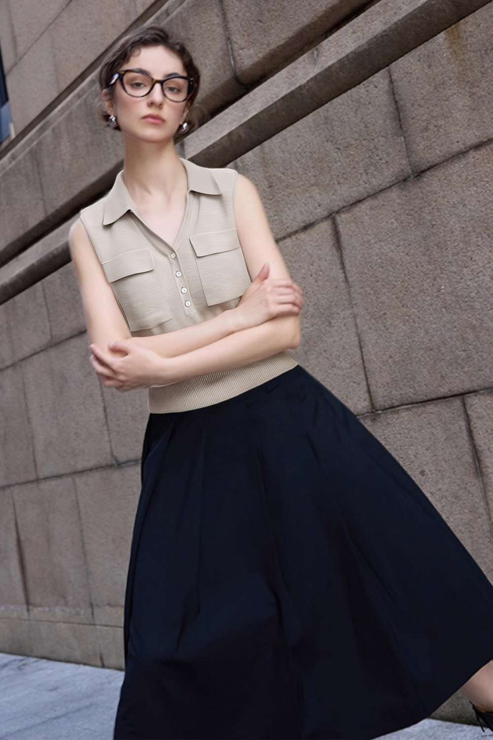 Lapel V-Neck Sweater