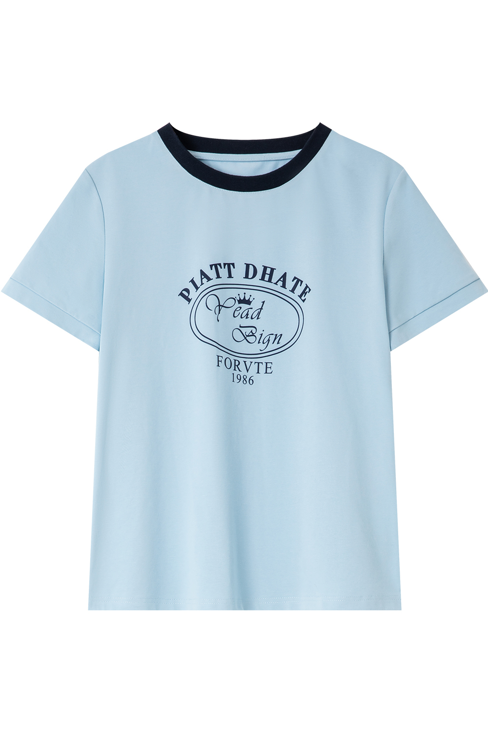 Round Neck Printed Decorative Straight T-Shirt