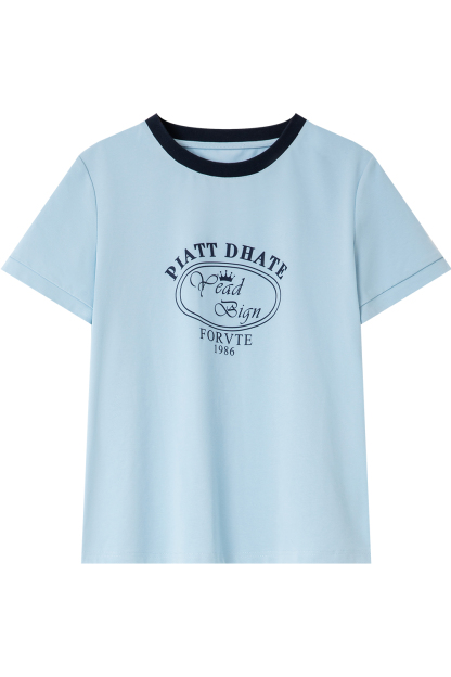 Round Neck Printed Decorative Straight T-Shirt