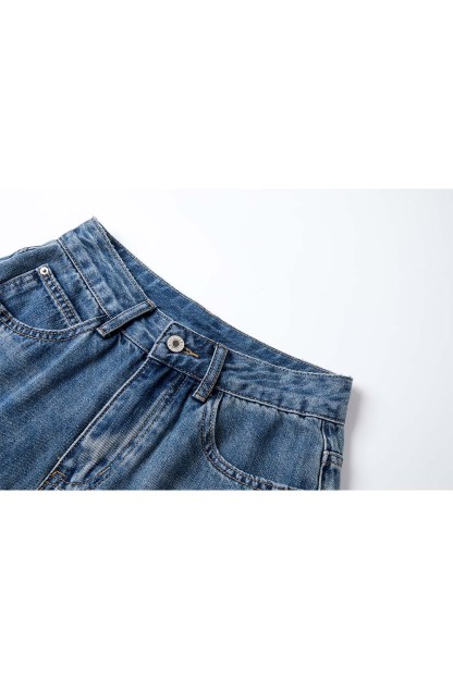 Dividing Line Decoration Denim Wide-Leg Pants