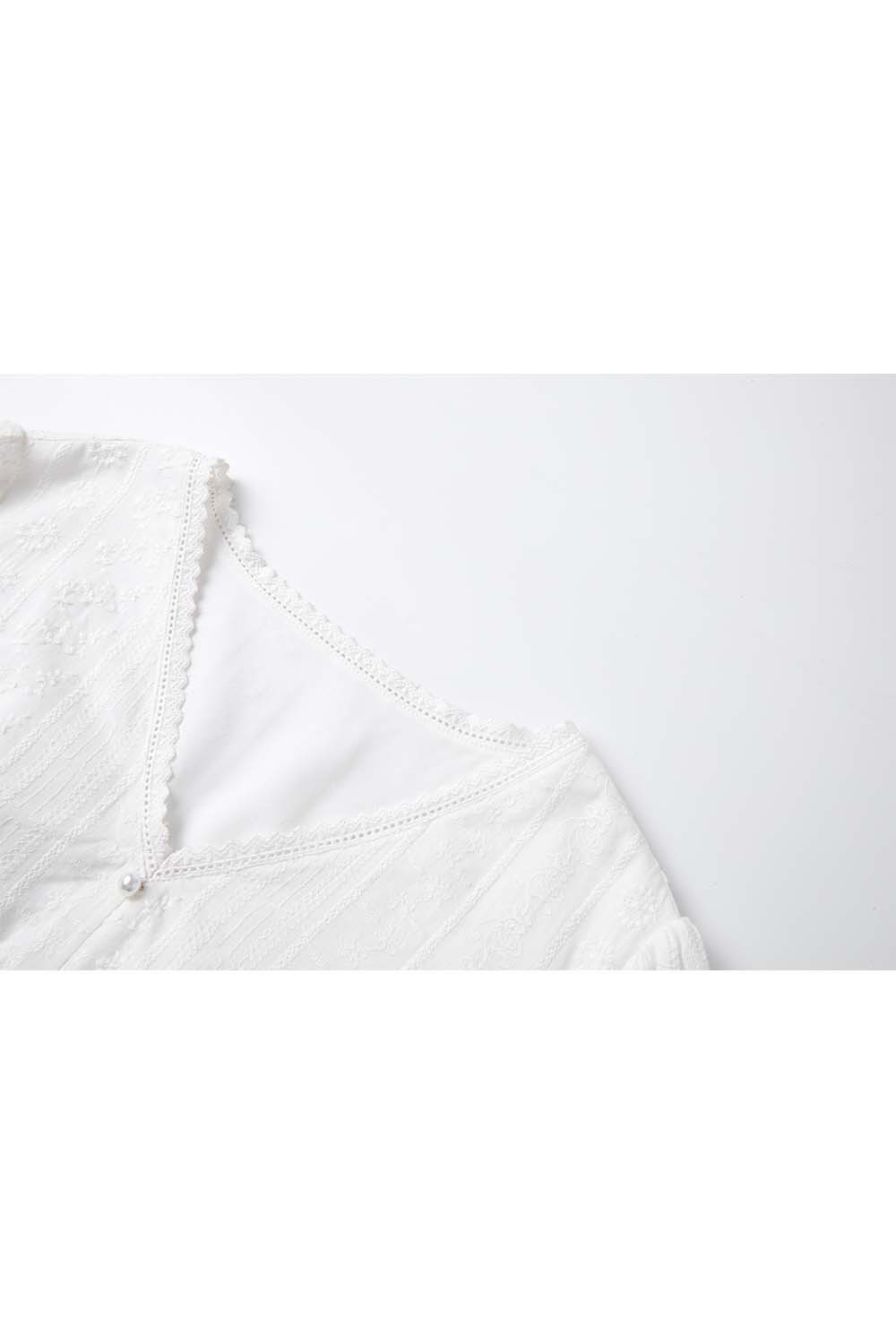 French Cotton Embroidered V-Neck Dress