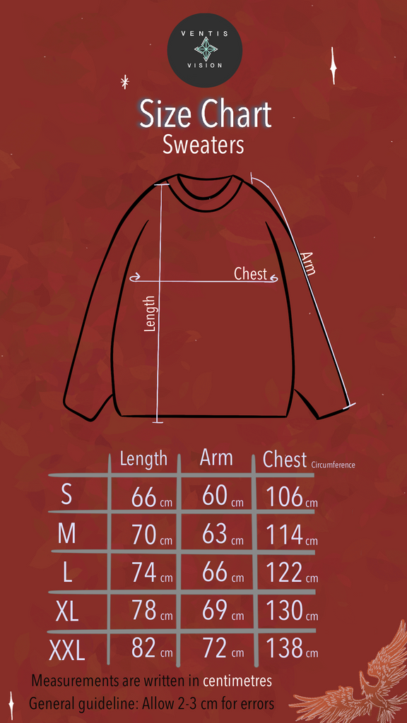 Ventis Vision Size Chart