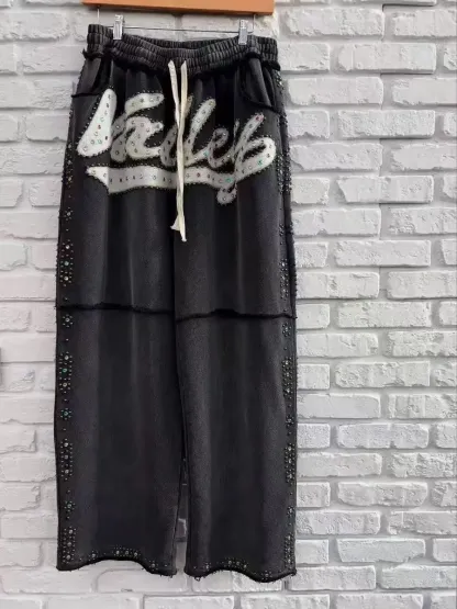 Y2K New American Gothic Punk Sportswear Two Piece Set Unisex Hip Hop Rock Patch Print Loose Zip Hoodie Fashion Casual Sweatpants