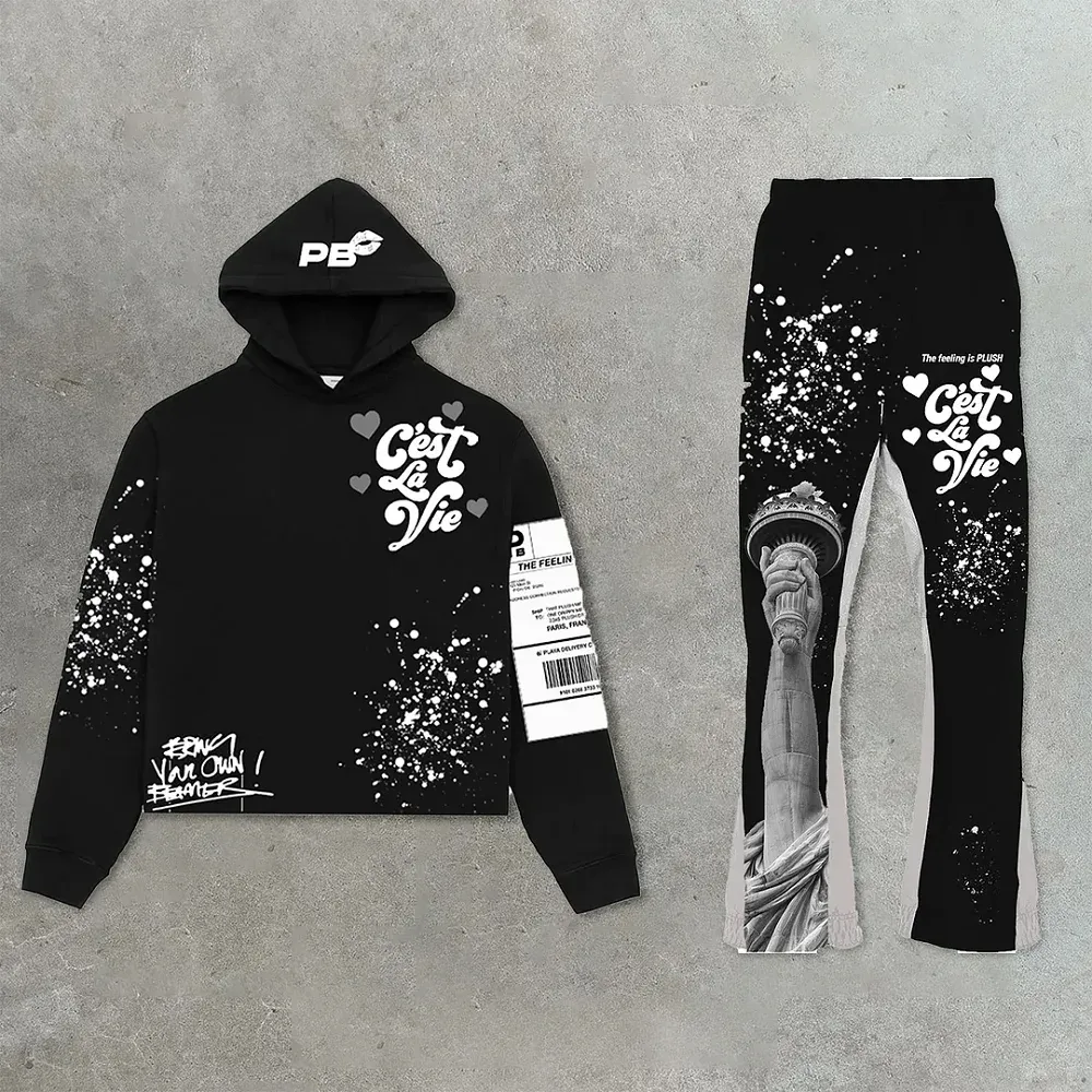 Y2K Autumn/Winter Hoodie Suit Flared Trousers Oversized Men's clothing