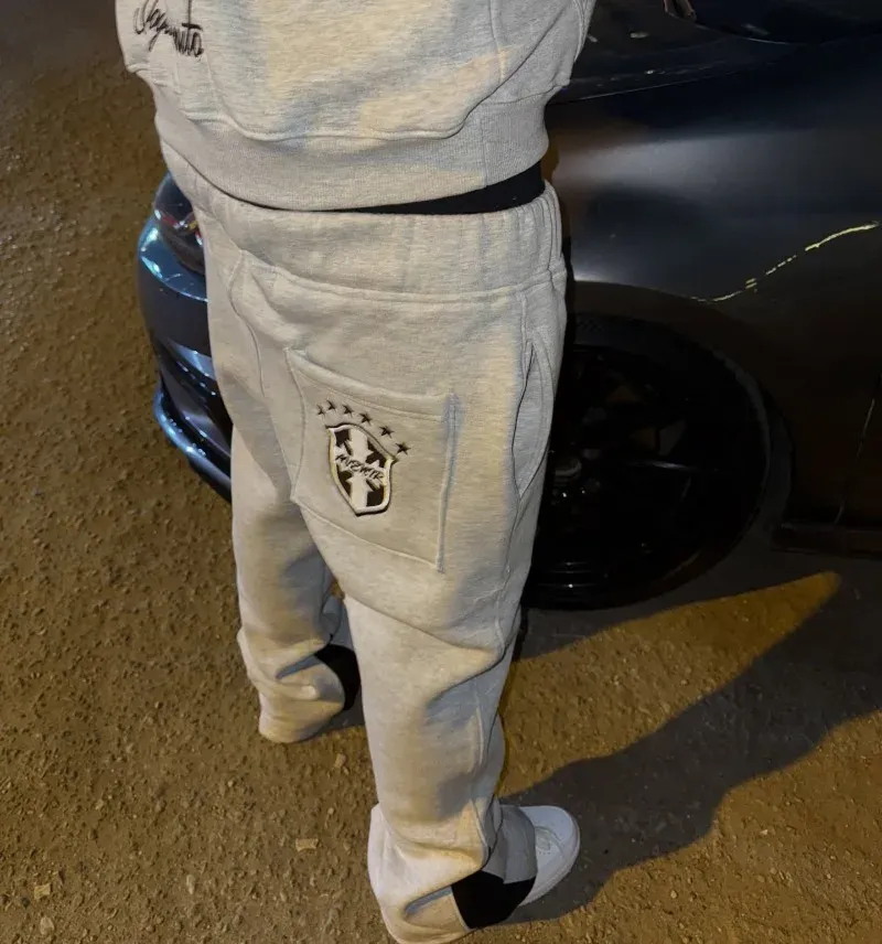 American Hip-hop Street Loose Sports Suit Retro Gray Letter Pullover Hoodie Women Casual Oversized Straight Wide-leg Pants Men