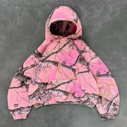 Y2K Retro Hoodie Men Camouflage Pattern Sweatshirt High Street Hip Hop Streetwear Oversized Unisex Gothic Pink Camo Pants Women