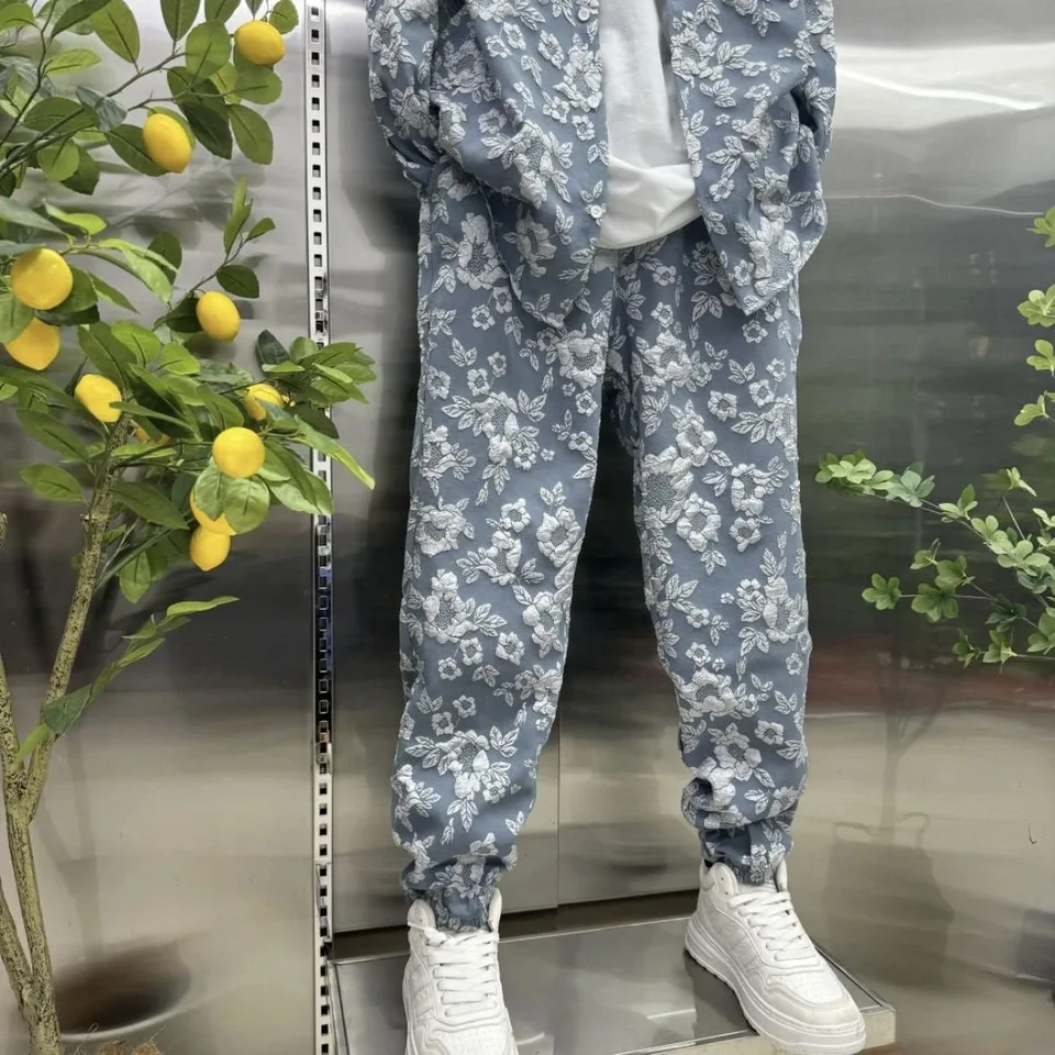 Men's Autumn Fashion Three-Dimensional Embossed Jacquard Shirt Jacket And Trousers Two-Piece Leisure Sports Suit