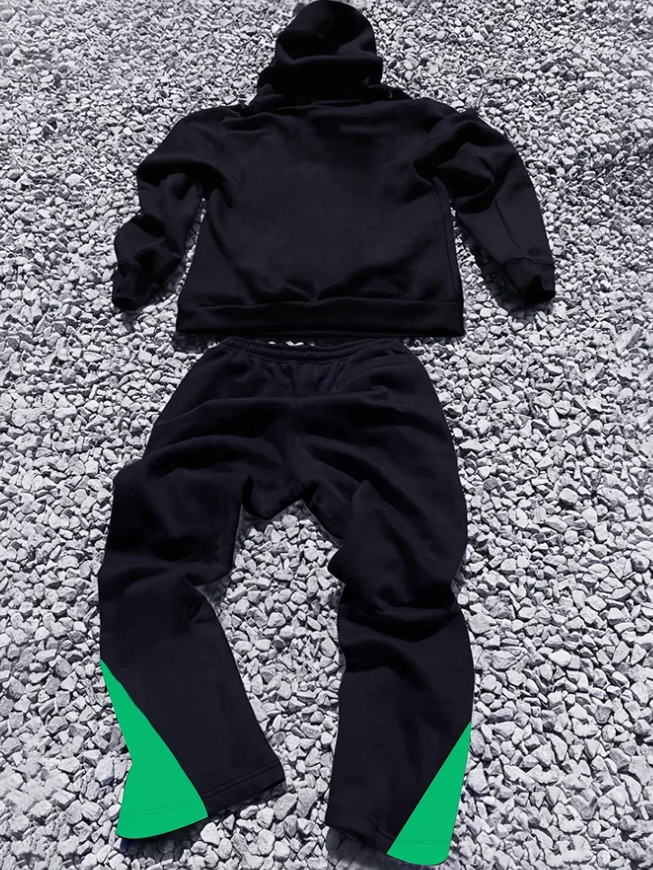 Men's American - style Street - wear Hoodie and Joggers Set Distinctly Showcasing Skull, Flame and Number 77 Elements Trend