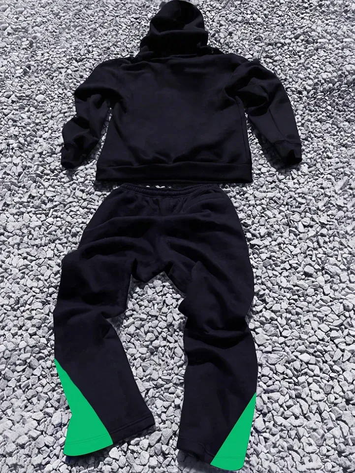 Men's American - style Street - wear Hoodie and Joggers Set Distinctly Showcasing Skull, Flame and Number 77 Elements Trend