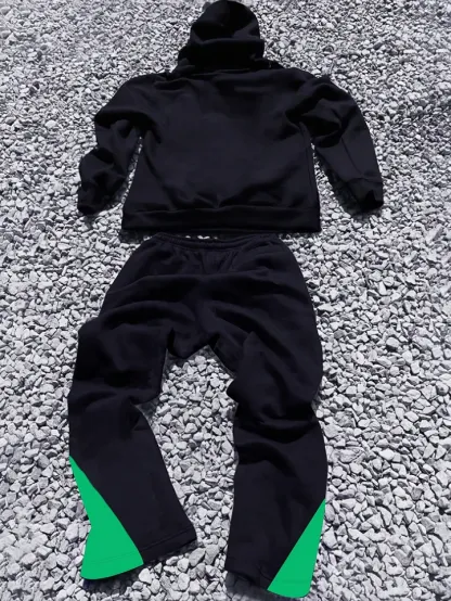 Men's American - style Street - wear Hoodie and Joggers Set Distinctly Showcasing Skull, Flame and Number 77 Elements Trend