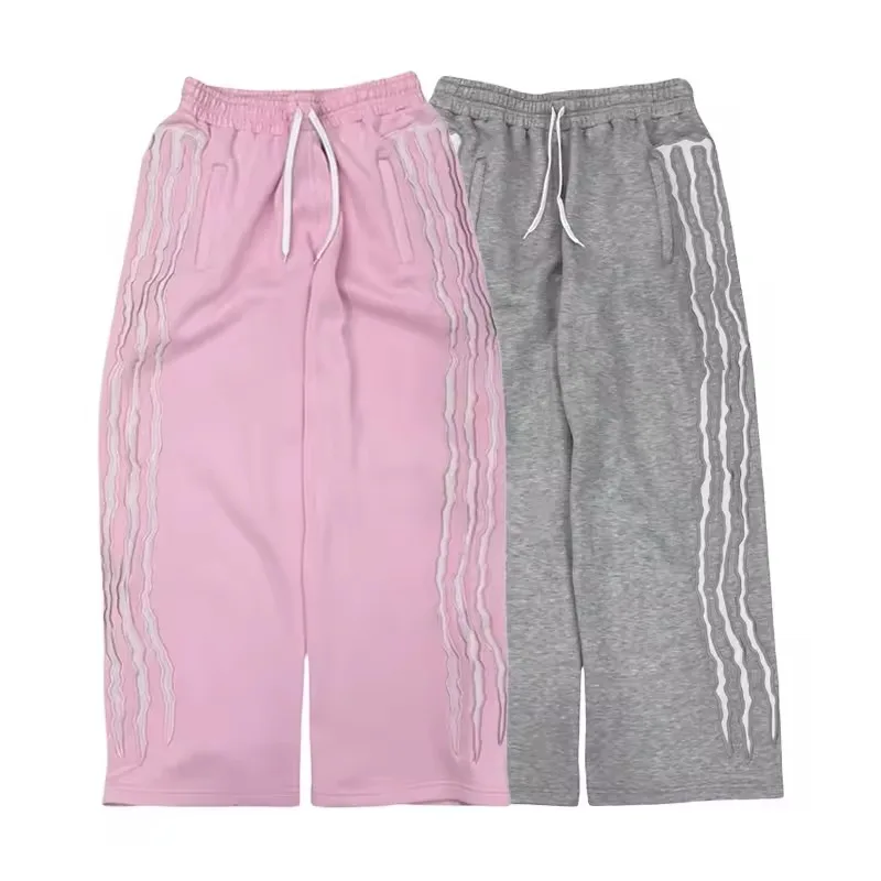 2 Pcs Tracksuit Co-ords Y2K Retro Casual Sweatpants Pullover Stripe Embroidery Fleece-lined Trendy Streetwear Unisex Sports Suit