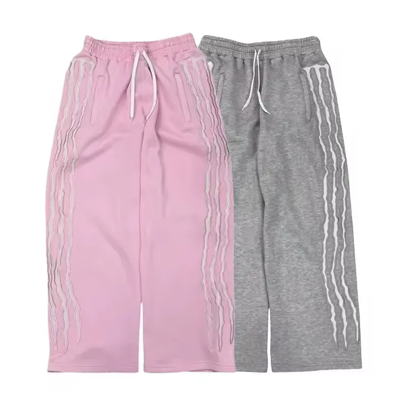 2 Pcs Tracksuit Co-ords Y2K Retro Casual Sweatpants Pullover Stripe Embroidery Fleece-lined Trendy Streetwear Unisex Sports Suit