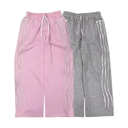 2 Pcs Tracksuit Co-ords Y2K Retro Casual Sweatpants Pullover Stripe Embroidery Fleece-lined Trendy Streetwear Unisex Sports Suit