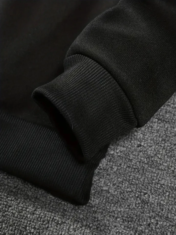 Men's Street - style Casual and Stylish Hooded Set with Black - and - White Color Blocking and Los Angeles Alphabet Print