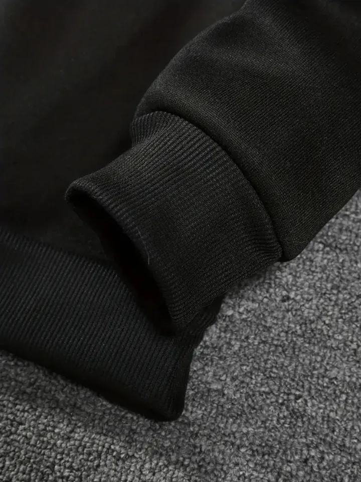 Men's Street - style Casual and Stylish Hooded Set with Black - and - White Color Blocking and Los Angeles Alphabet Print