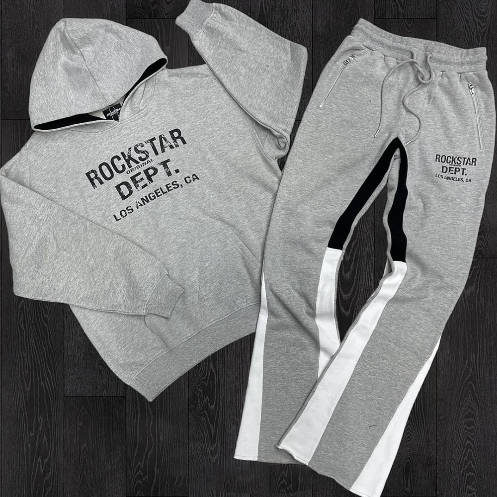 Y2K Autumn/Winter Hoodie Suit Flared Trousers Oversized Men's clothing  Fashion Trend High Street Pants Casual Sets 2024