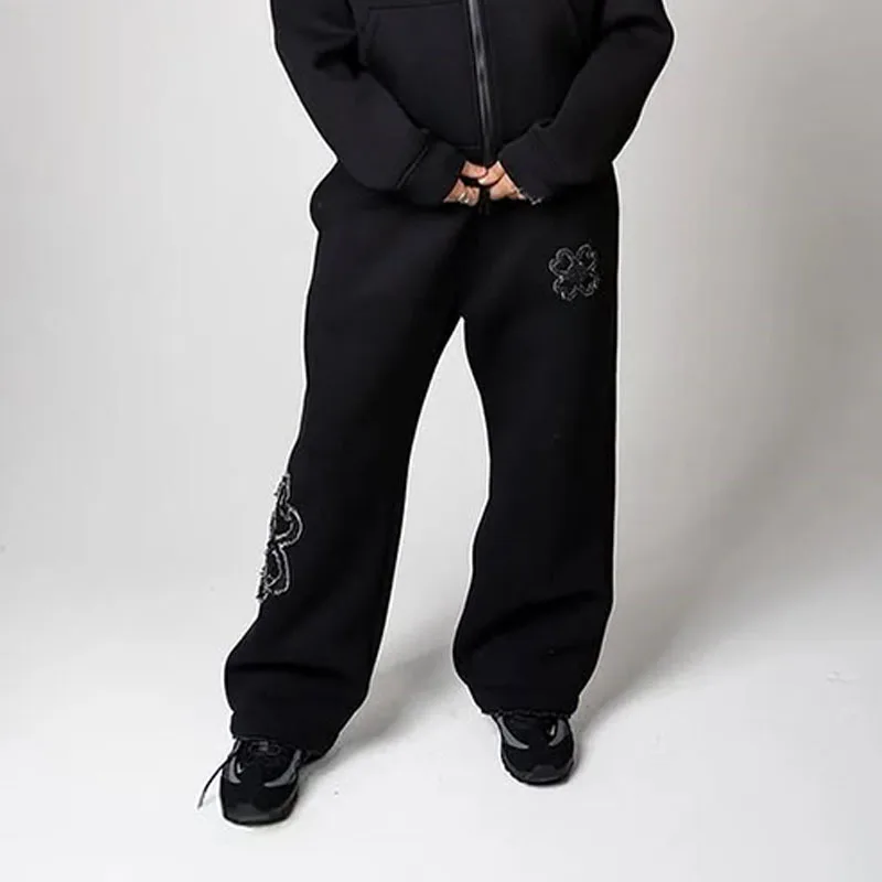 Olive Green Embroidered Zip Hoodie & Pants Set Men Streetwear Trendy Loose Casual 2-Piece Tracksuit New 2025 Fashion