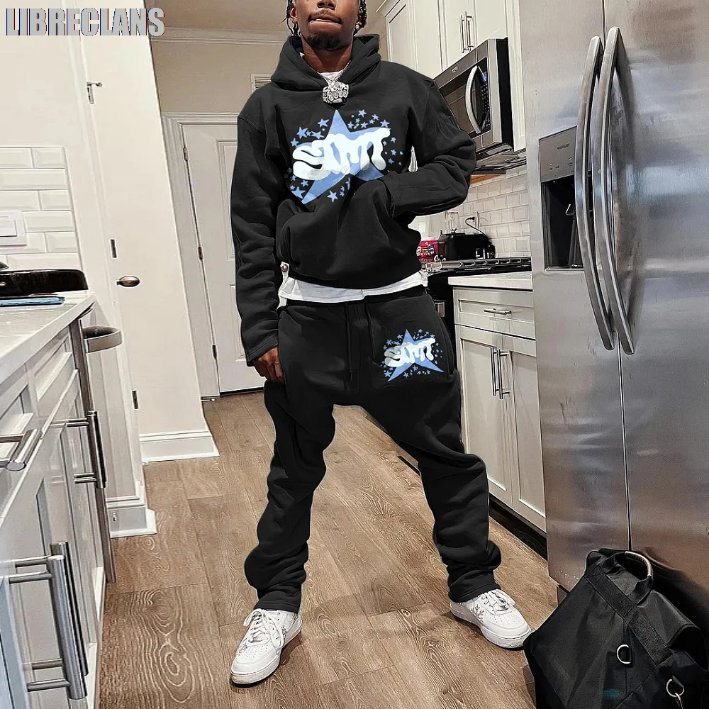 Autumn Winter Thin Hoodie Men's Suit 2-piece 3D Print Sportswear Casual Bell Pants Sportswear Set Y2k Streetwear Men's Clothing