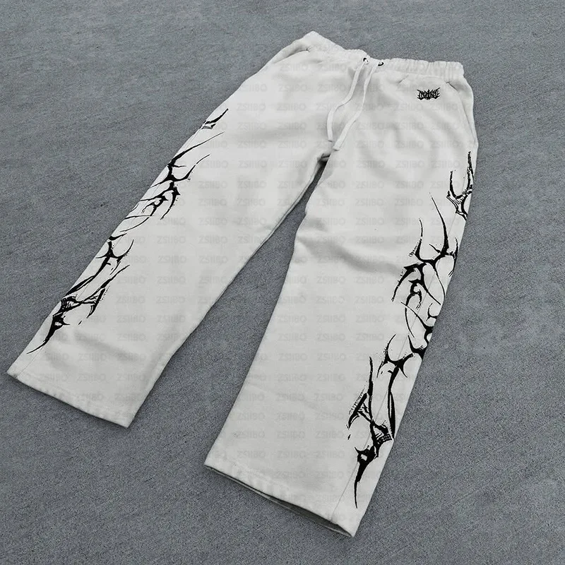 2025 new European and American retro punk complex design printed zipper cardigan hoodie trousers sweatpants suit street wear