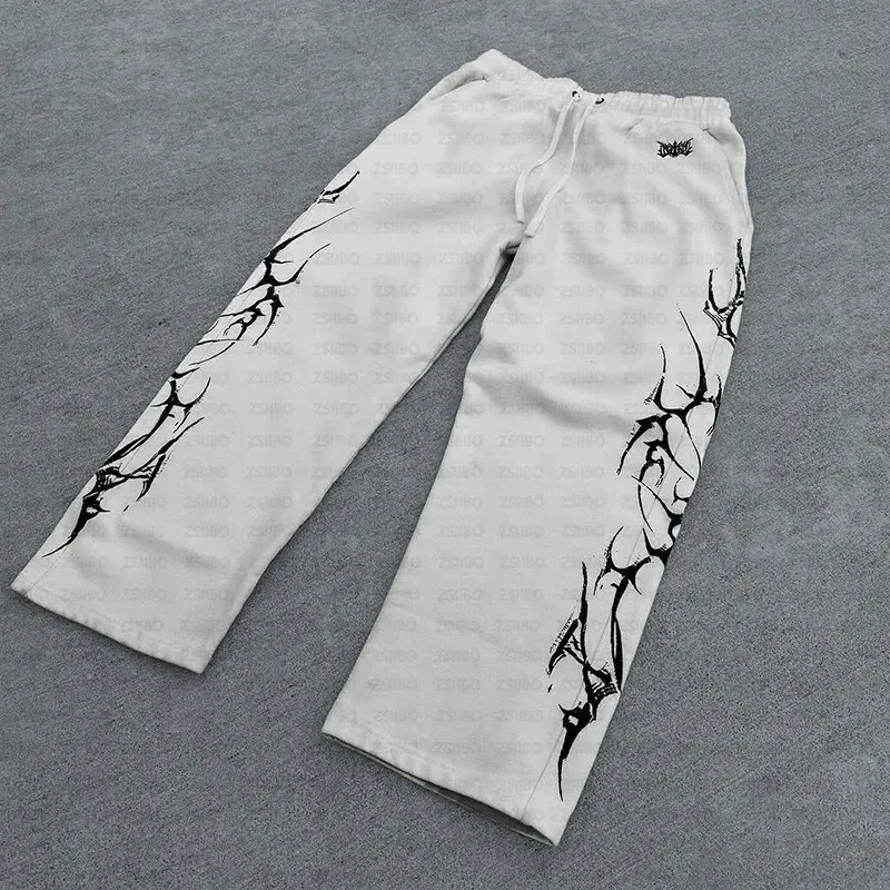 2025 new European and American retro punk complex design printed zipper cardigan hoodie trousers sweatpants suit street wear