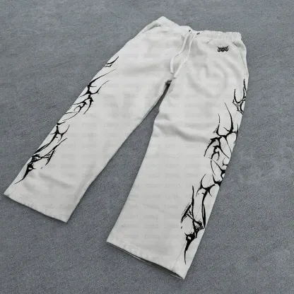 2025 new European and American retro punk complex design printed zipper cardigan hoodie trousers sweatpants suit street wear