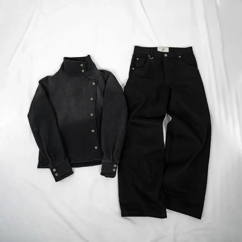 Y2k Fencing Jacket Set Retro Washed Gradient Jacket Selvedge Baggy Jea