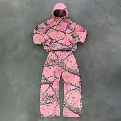 Y2K Retro Hoodie Men Camouflage Pattern Sweatshirt High Street Hip Hop Streetwear Oversized Unisex Gothic Pink Camo Pants Women