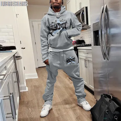 Autumn Winter Thin Hoodie Men's Suit 2-piece 3D Print Sportswear Casual Bell Pants Sportswear Set Y2k Streetwear Men's Clothing