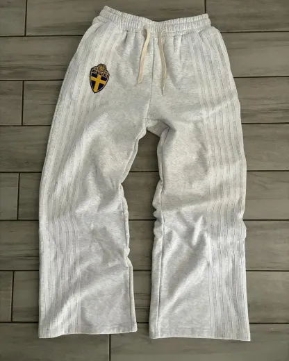 Y2K Zip Hooded Sweatpants Set Men Two Piece Hip Hop Embroidered Vintage Stripe Oversized Hooded Sweatshirt Casual Pants Set