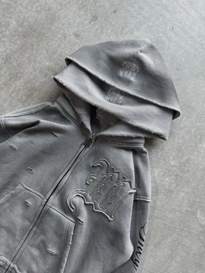 Y2K Harajuku Punk Gothic Loose Hooded Sweatshirt American Embroidered Patch Casual Double Hooded High Street Retro Sports Sui