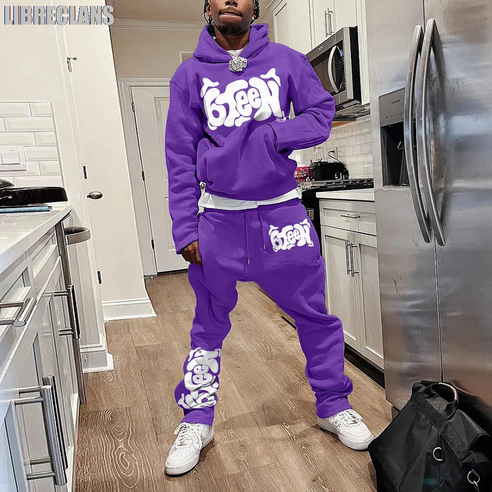 Autumn Winter Thin Hoodie Men's Suit 2-piece 3D Print Sportswear Casual Bell Pants Sportswear Set Y2k Streetwear Men's Clothing