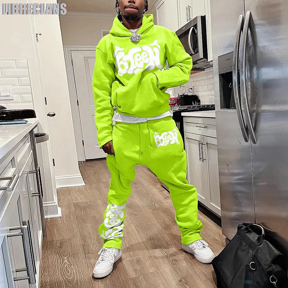 Autumn Winter Thin Hoodie Men's Suit 2-piece 3D Print Sportswear Casual Bell Pants Sportswear Set Y2k Streetwear Men's Clothing