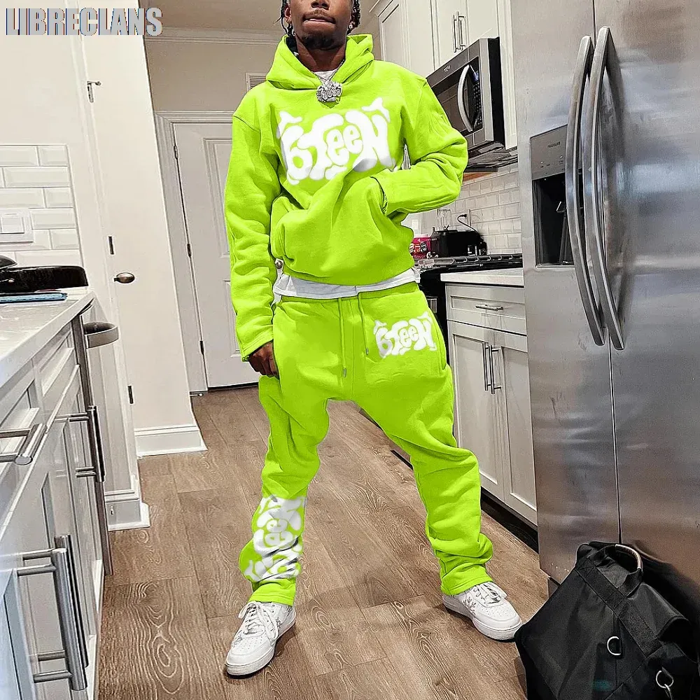 Autumn Winter Thin Hoodie Men's Suit 2-piece 3D Print Sportswear Casual Bell Pants Sportswear Set Y2k Streetwear Men's Clothing