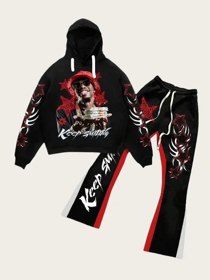 New 3D printed fashionable European and American style adult casual hooded set