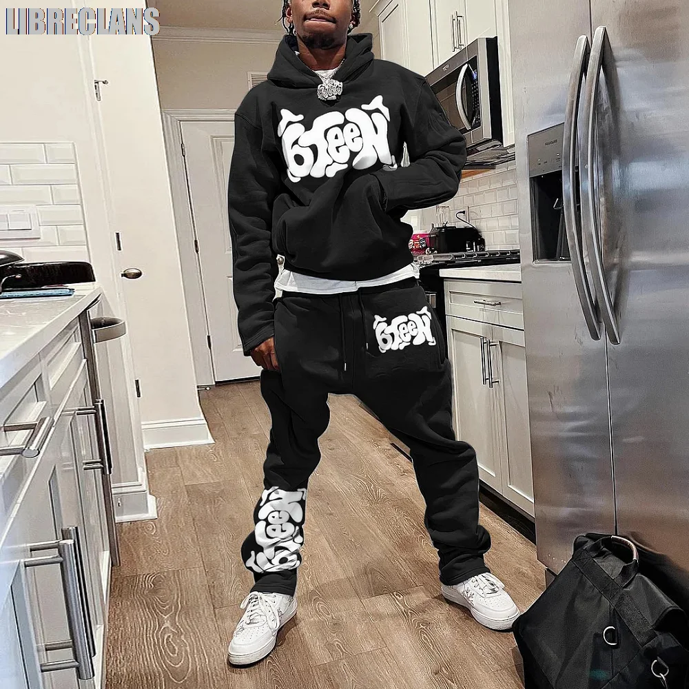 Autumn Winter Thin Hoodie Men's Suit 2-piece 3D Print Sportswear Casual Bell Pants Sportswear Set Y2k Streetwear Men's Clothing