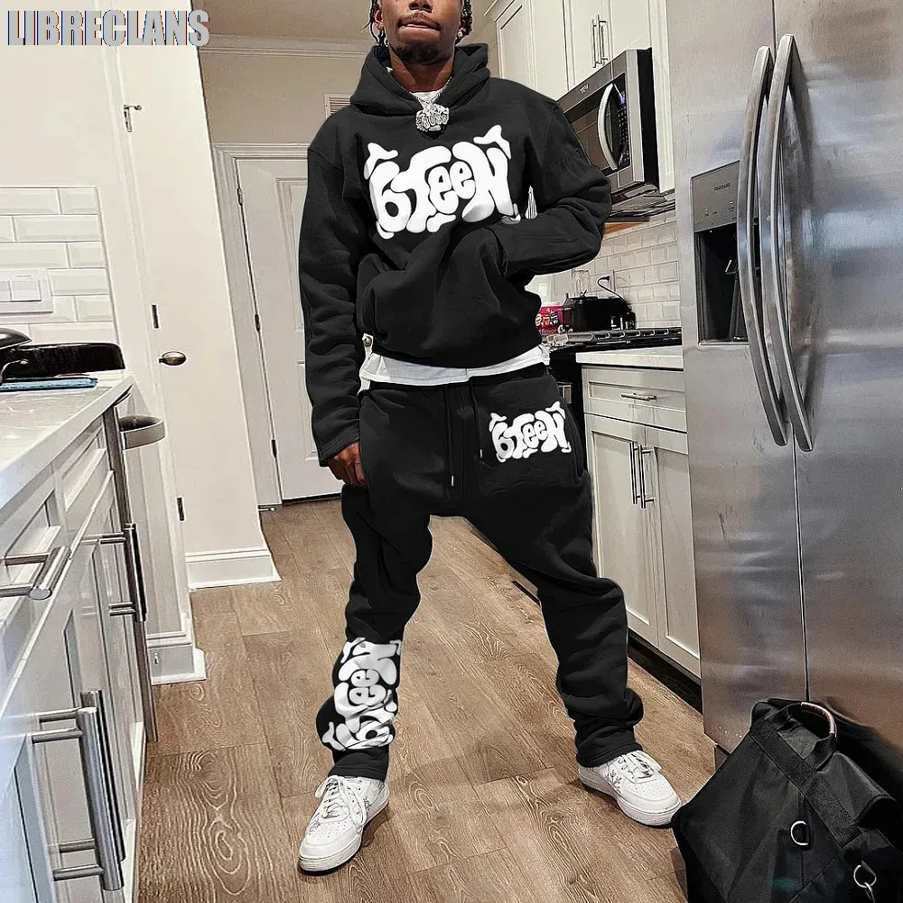 Autumn Winter Thin Hoodie Men's Suit 2-piece 3D Print Sportswear Casual Bell Pants Sportswear Set Y2k Streetwear Men's Clothing