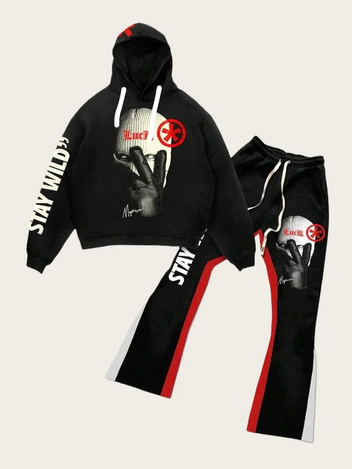 New 3D printed fashionable European and American style adult casual hooded set