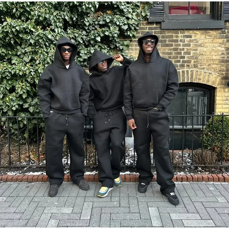 Men's Oversized Fleece Tracksuit 2-Piece Set Loose Hoodie & Jogger Pants Streetwear Casual Loungewear for Daily Wear