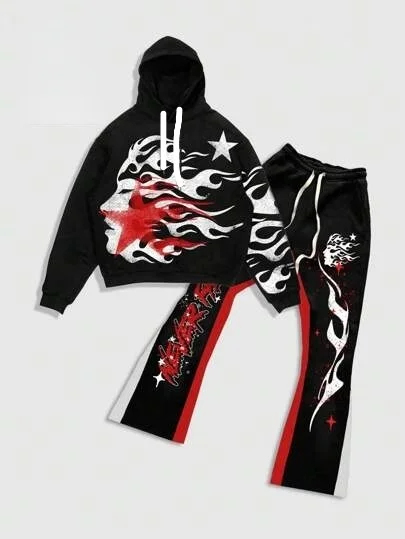 New 3D printed fashionable European and American style adult casual hooded set