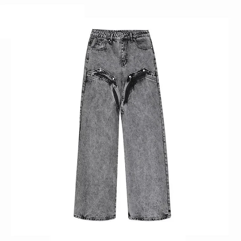 American High-end Jeans Men Women Korean Streetwear Loose 2025 New Spring Autumn Wide-leg Pants Aesthetic Preppy Chic Denim Coat