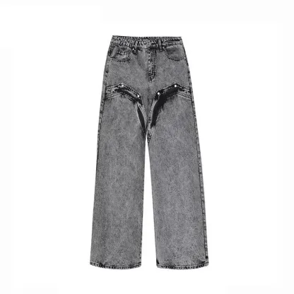 American High-end Jeans Men Women Korean Streetwear Loose 2025 New Spring Autumn Wide-leg Pants Aesthetic Preppy Chic Denim Coat