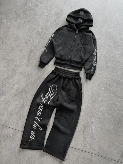 Y2K Harajuku Punk Gothic Loose Hooded Sweatshirt American Embroidered Patch Casual Double Hooded High Street Retro Sports Sui