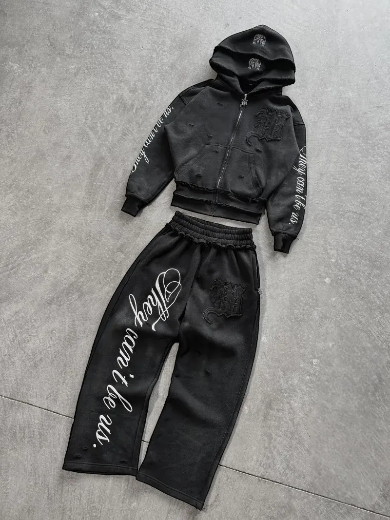 Y2K Harajuku Punk Gothic Loose Hooded Sweatshirt American Embroidered 