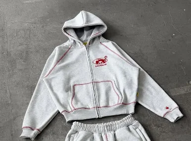 Men Tracksuit Gray Casual Loose Fit Korean Streetwear American Style Y2K Retro Two Piece Outfit Hoodie Jogger Pants Sweatshirt