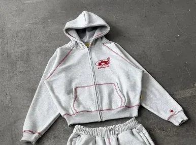 Men Tracksuit Gray Casual Loose Fit Korean Streetwear American Style Y2K Retro Two Piece Outfit Hoodie Jogger Pants Sweatshirt