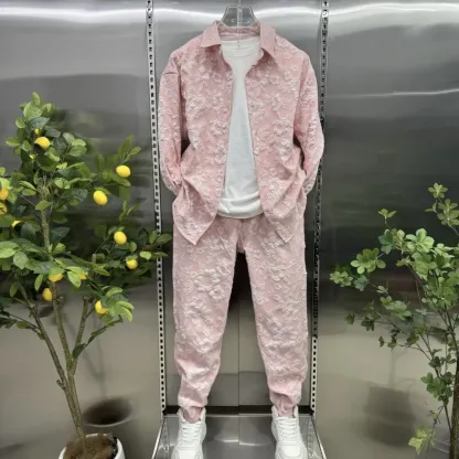 Men's Autumn Fashion Three-Dimensional Embossed Jacquard Shirt Jacket And Trousers Two-Piece Leisure Sports Suit