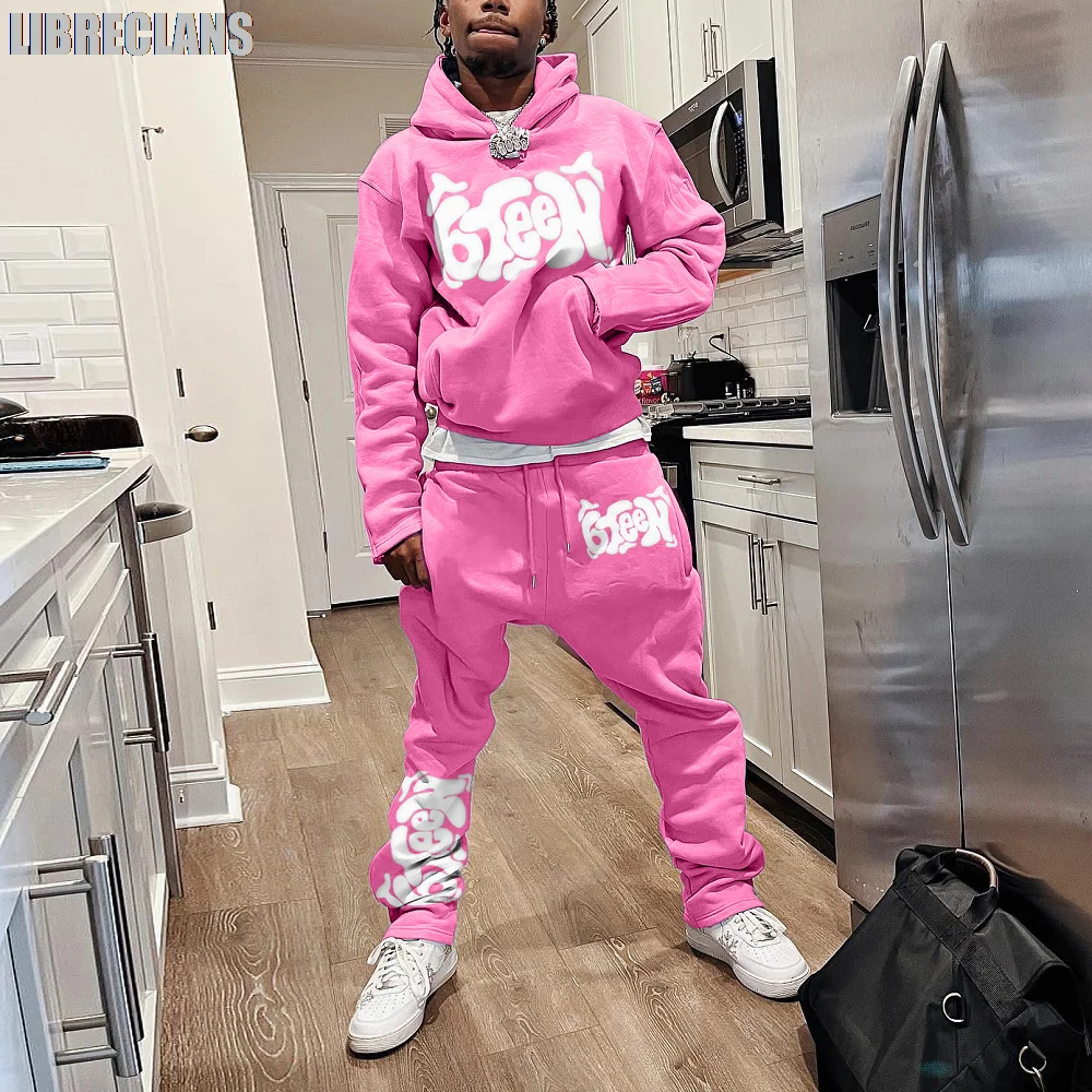 Autumn Winter Thin Hoodie Men's Suit 2-piece 3D Print Sportswear Casual Bell Pants Sportswear Set Y2k Streetwear Men's Clothing