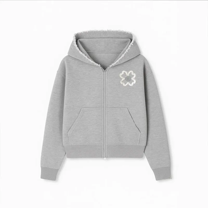 Olive Green Embroidered Zip Hoodie & Pants Set Men Streetwear Trendy Loose Casual 2-Piece Tracksuit New 2025 Fashion